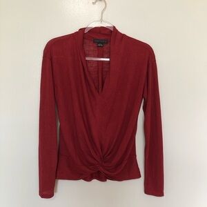 Sanctuary Knit Top Gathered Low Cut Red Small